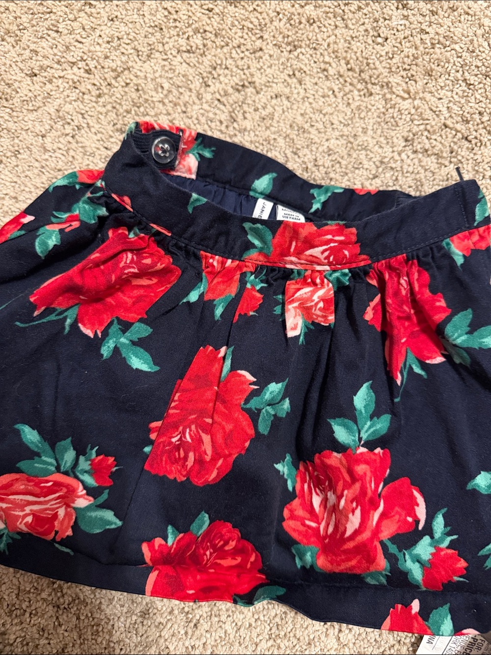 Janie and Jack Navy Skirt with Red Rose Print